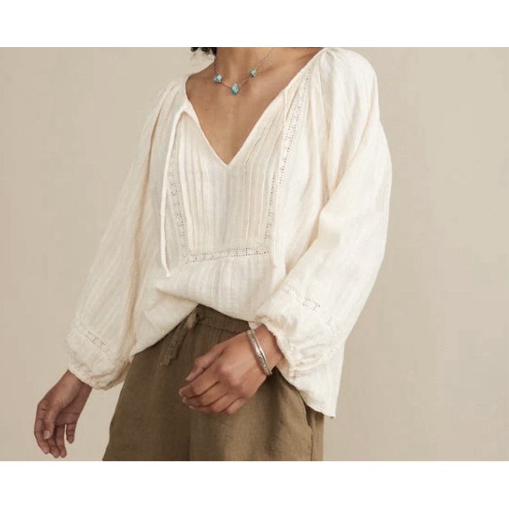 New Marine Layer Top Women's Medium Cream Long Sleeve Relaxed Bohemian Coquette